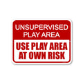 Honey Dew Gifts, Unsupervised Play Area Use Play Area at Your Own Risk, 9 inch by 12 inch, Metal Sign Post, Safety Signs for Children, Kids Warning Sign, HDG-1344