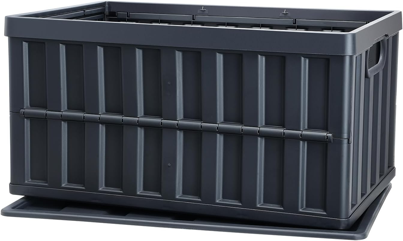 VEVOR 65L Collapsible Storage Bins - Stackable Utility Crates with Lids for Organizing Tools & More