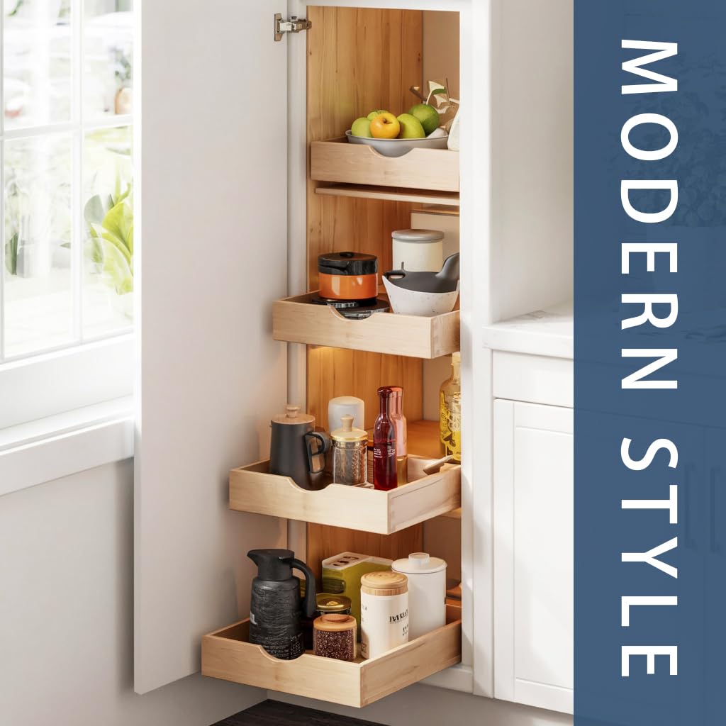Draworia Pull Out Cabinet Drawers - 6x2 Size Options (12-23'W,18-21'D), Pre-Assembled with Soft Close Slides, Solid Beechwood, Easy Installation(12'W x 21'D)