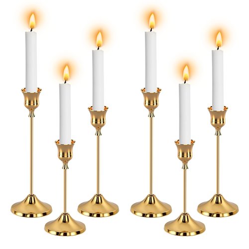 6pcs Gold Candle Holders, Candlestick Holders Taper Candle Holders for Pillar Candles Sticks Holder Decor Halloween Christmas Decorations Candle Candelabros para Centros de Mesa (Gold)
