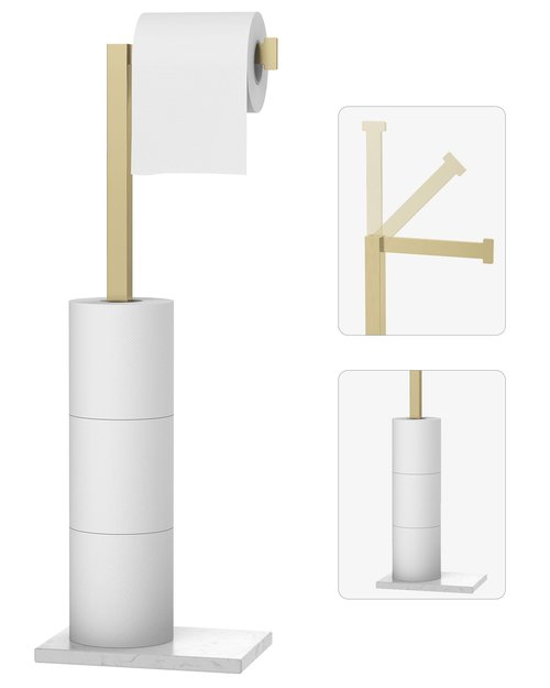 Toilet Paper Holder Stand Brushed Gold SUS 304 Stainless Steel Rustproof Free Standing 22 Inch Rotating Bathroom Tissue Roll Holder for 4 Rolls with Marble Base by HOMEMYSTIQUE