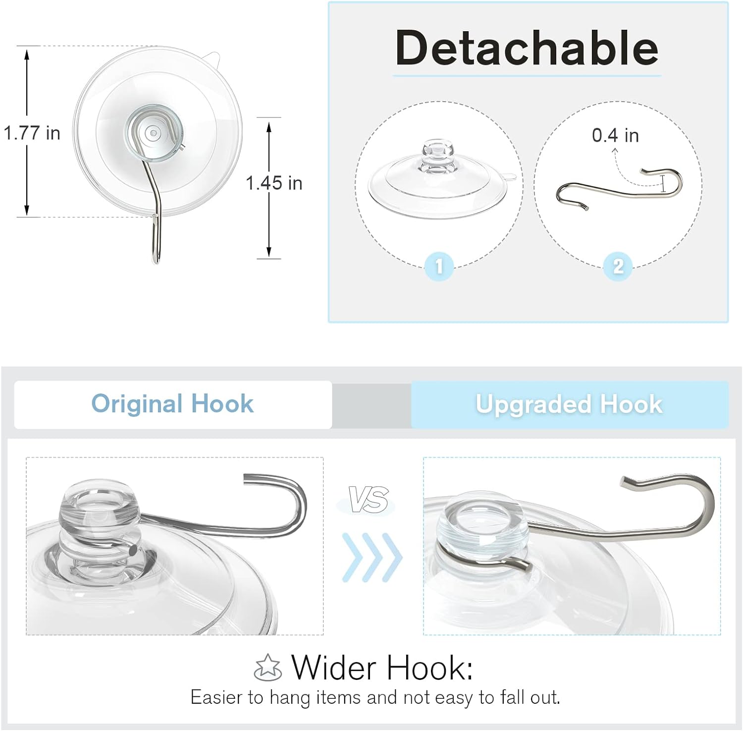 VIS'V Suction Cup Hooks - 2 Large & 12 Small Metal Hooks for Strong Hold | Home Organization