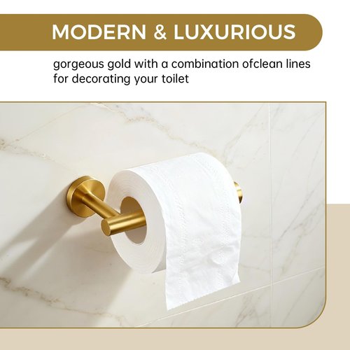 SUS304 Stainless Steel Toilet Paper Holder - Brushed Gold Modern Bathroom Tissue Roll Hanger, Wall Mounted with Half-Open Design for Easy Replacement