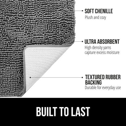 GORILLA GRIP Bath Rug - Soft and Absorbent | 24x17 Inches Gray with Rug Gripper Bundle