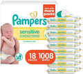 Pampers Sensitive Baby Wipes - Hypoallergenic & Unscented | 18 Flip-Top Packs (1008 Wipes Total)