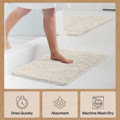 GORILLA GRIP Bath Rug Mat - Soft Absorbent Chenille | Quick Dry Microfiber, 44x26, Ivory Cream