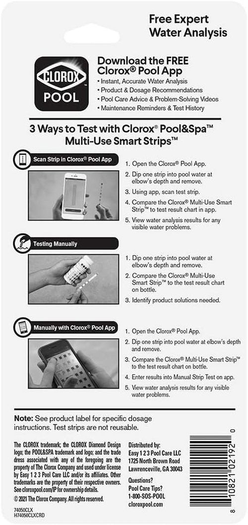 Clorox Pool&Spa My Pool Care Assistant - 50 Test Strips for Accurate Pool Water Testing