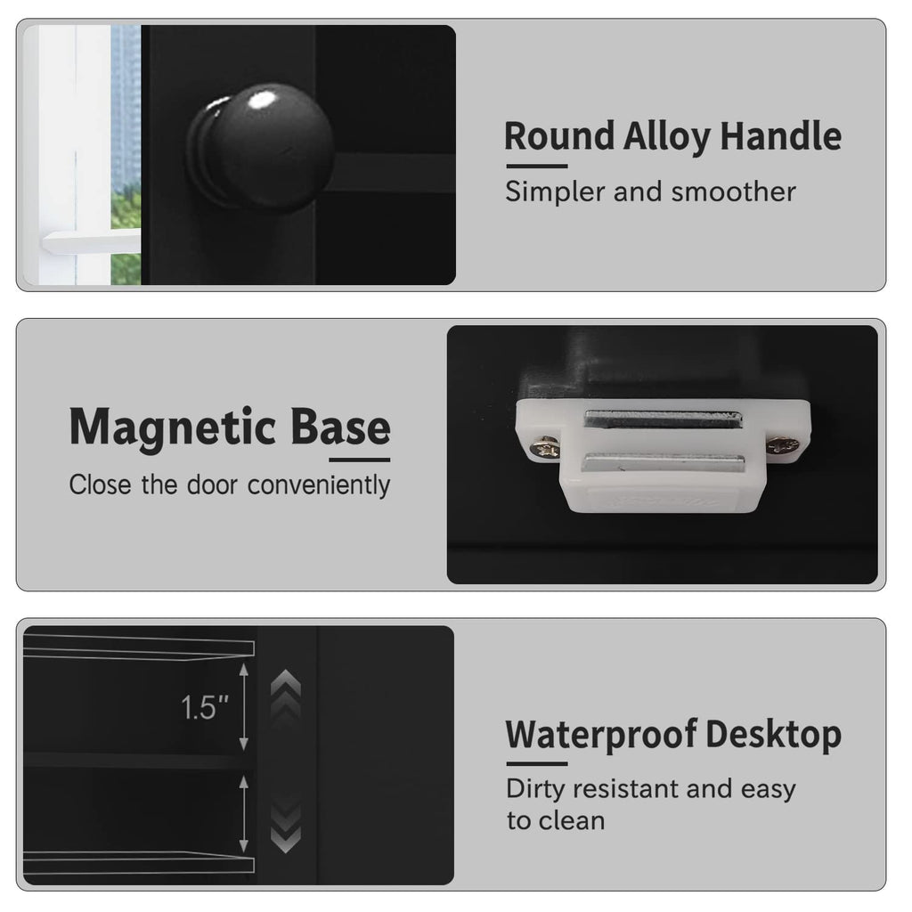 TaoHFE Black Medicine Cabinet, 2 Doors 3 Open Shelf, Wall Mounted Wooden Storage Cabinet Over Toilet