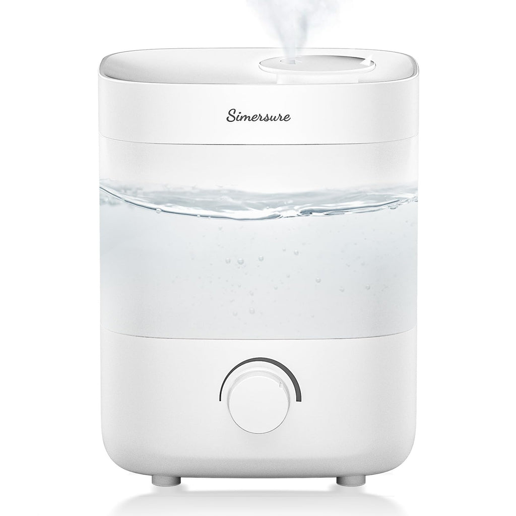 SimerSure Top Fill Humidifier, 2L Water Tank for Bedroom, 28H Long Lasting White Air Humidifier for Large Room, Ultra Quiet 25dB Cool Mist for Baby, Plants, Office, Easy to Clean & Fill