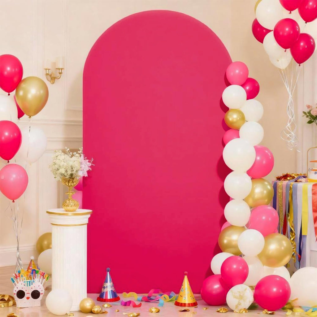Skiennix 7.2 FT Hot Pink Spandex Arch Backdrop Cover - Perfect for Weddings & Events