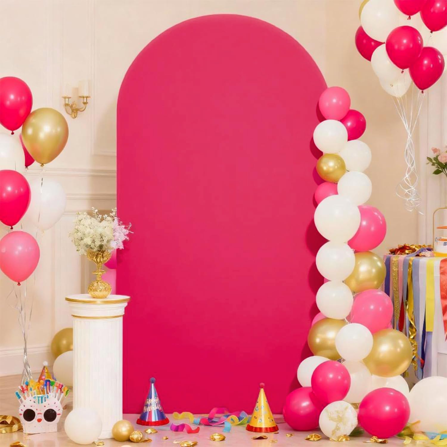 Skiennix 7.2 FT Hot Pink Spandex Arch Backdrop Cover - Perfect for Weddings & Events