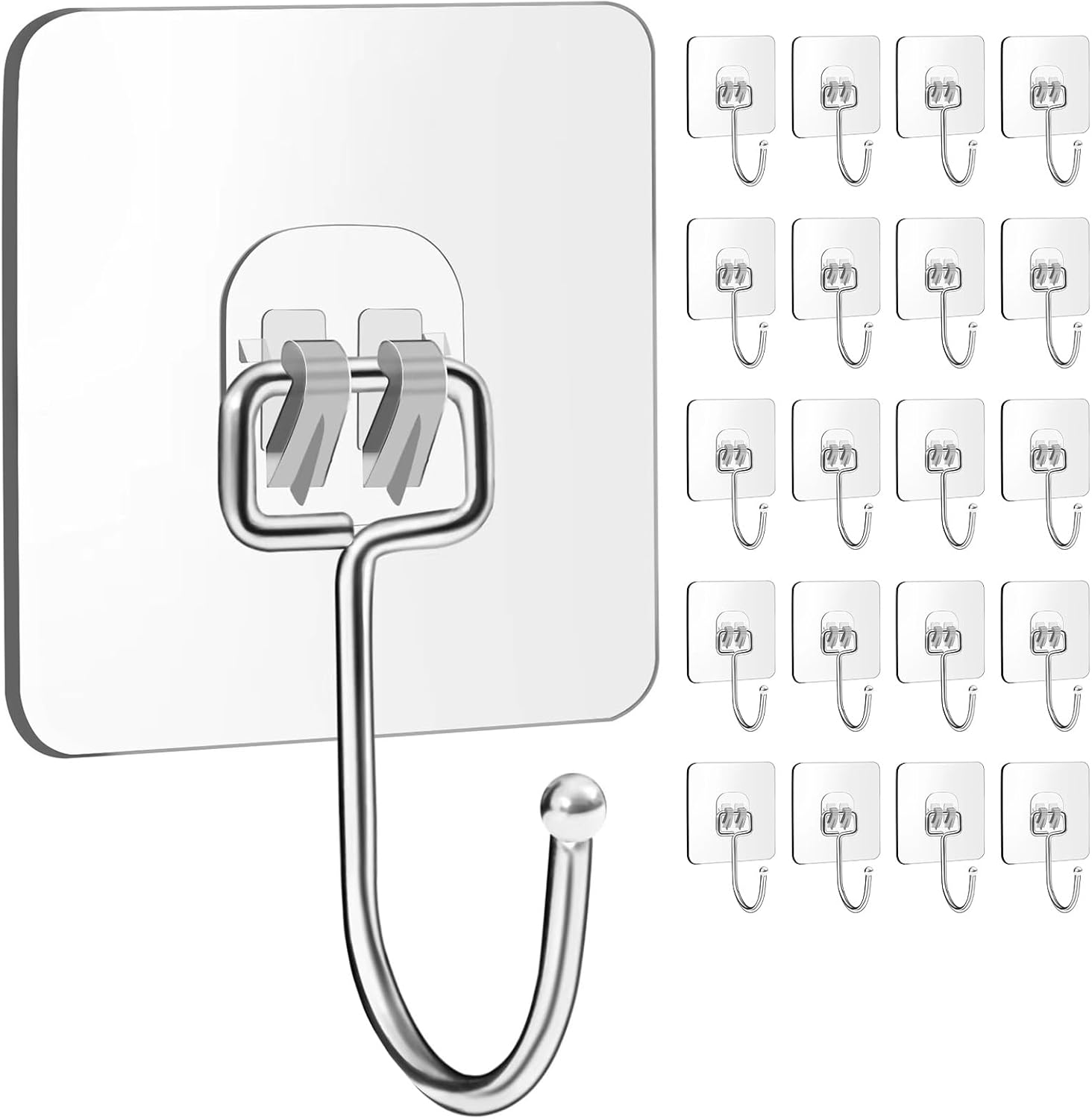 Skiennix Large Adhesive Wall Hooks - Heavy Duty 33lb Max Capacity | Waterproof Transparent Design for Easy Hanging