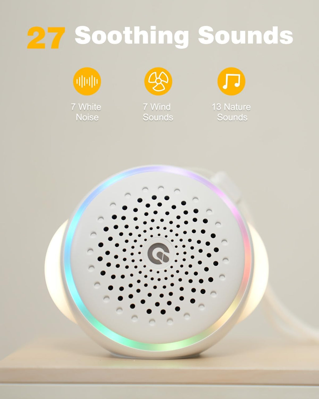 White Noise Sound Machine - 27 Soothing Sounds with Timer & Memory Function | Portable for Home, Office & Travel