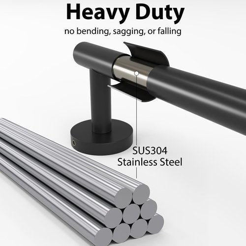18 Inch Towel Bar for Small Bathroom, Matte Black, Thicken SUS304 Stainless Steel Towel Racks, Wall Mounted