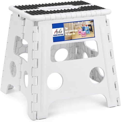 ACKO Folding Step Stool - 13" Heavy-Duty Step Stool for Adults & Kids | Versatile White Design for Kitchen & Garden