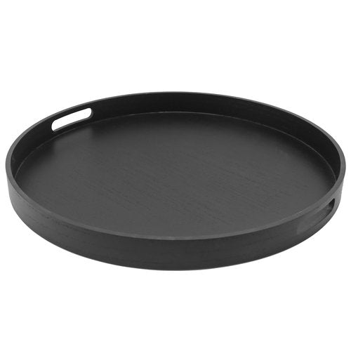 Hodeframe Round Decorative Tray, Extra Large Wooden Serving Tray with Handles, 11.8in Black Decorative Trays for Coffee Table,Kitchen Counter,bandejas decorativas