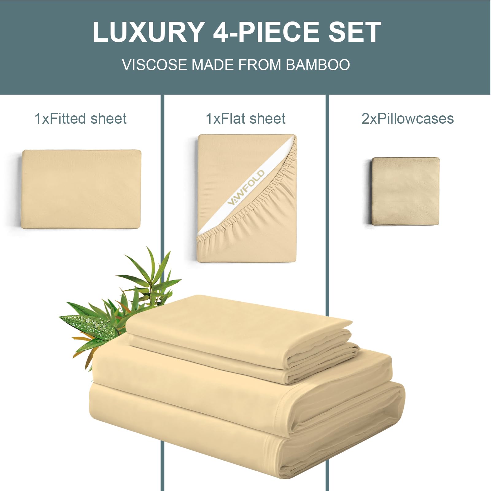 Full Sheets │ 100% Viscose Derived from Bamboo │ Ultra Soft Fitted Sheets with 4 Elastic Straps │ 18 Inch Deep Pocket │ Cooling for Hot Sleepers