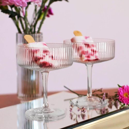 Plastic/Acrylic Set of 6 10 oz Ribbed Coupe Cups Unique Martini & Cocktail Cups Set for Wine,Champagne, Parties & Home