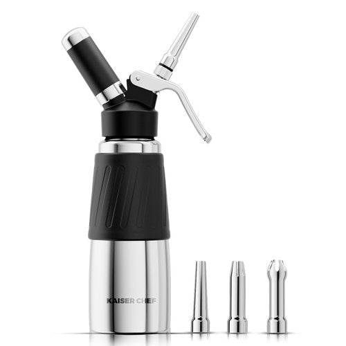 Whipped Cream Dispenser,Stainless Steel Bottle With Aluminum Head,1-Pint/500mL,Whip Cream Maker Canister with 3 Decorating Nozzles & Cleaning Brush - for Desserts, Coffee Foam & Cold Foam (500ml)