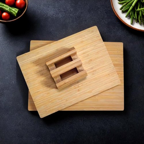Bamboo Cutting Boards Set with Stand - 3 Piece Charcuterie Board with Handle, Truly Glue Free, Non Toxic Wood Chopping Serving Boards for Kitchen Gift Set - Dishwasher Safe [New 2026 Upgrade]
