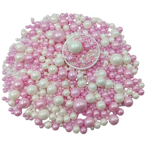 Edible White & Pink Sugar Pearls by [Brand Name] - 120G Candy Sprinkles for Cakes & Cupcakes