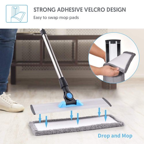 MANGOTIME Microfiber Dust Mop for Hardwood Floors - Dry Floor Cleaning for Wood, Tile, Vinyl, Laminate - Wet Flat Mop With 4 Washable Reusable Pads and Aluminum Head
