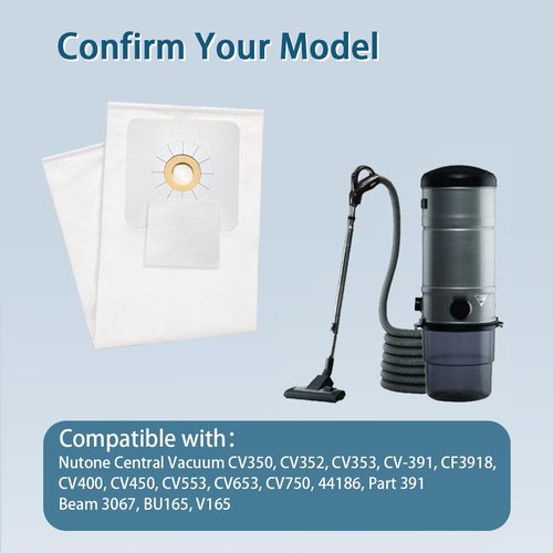 5 Pack 391 Central HEPA Vacuum Bags Compatible with Nutone 391, 3918, 44186, CV350, CV352, CV353, CV450, CV653 Models