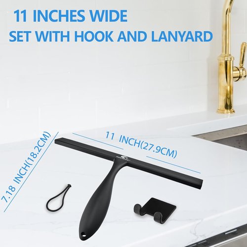 Bold Handle Shower Squeegee by [Brand Name] | 11" Anti-Rust Silicone for Glass Doors - Ergonomic Design, Black