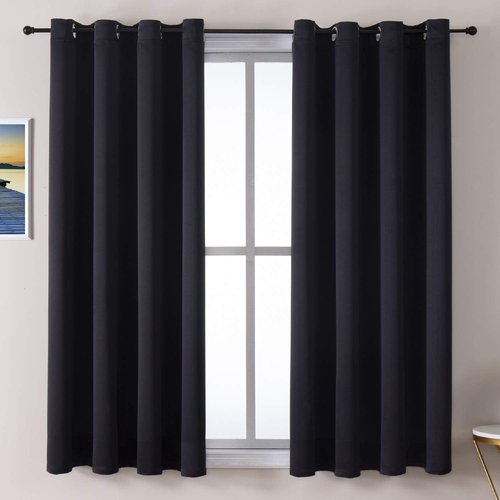 ChrisDowa Grommet Blackout Curtains - Thermal Insulated Room Darkening Panels, Black, 52 x 63 Inch