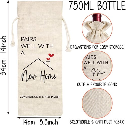 New Home Wine Bag Gifts for Homeowner, Housewarming Gifts New Home Closing Gifts for Buyers Owner, Realtor Gift to Clients for Women Men, New House Homeowner Wine Bag, Housewarming Party Decorations