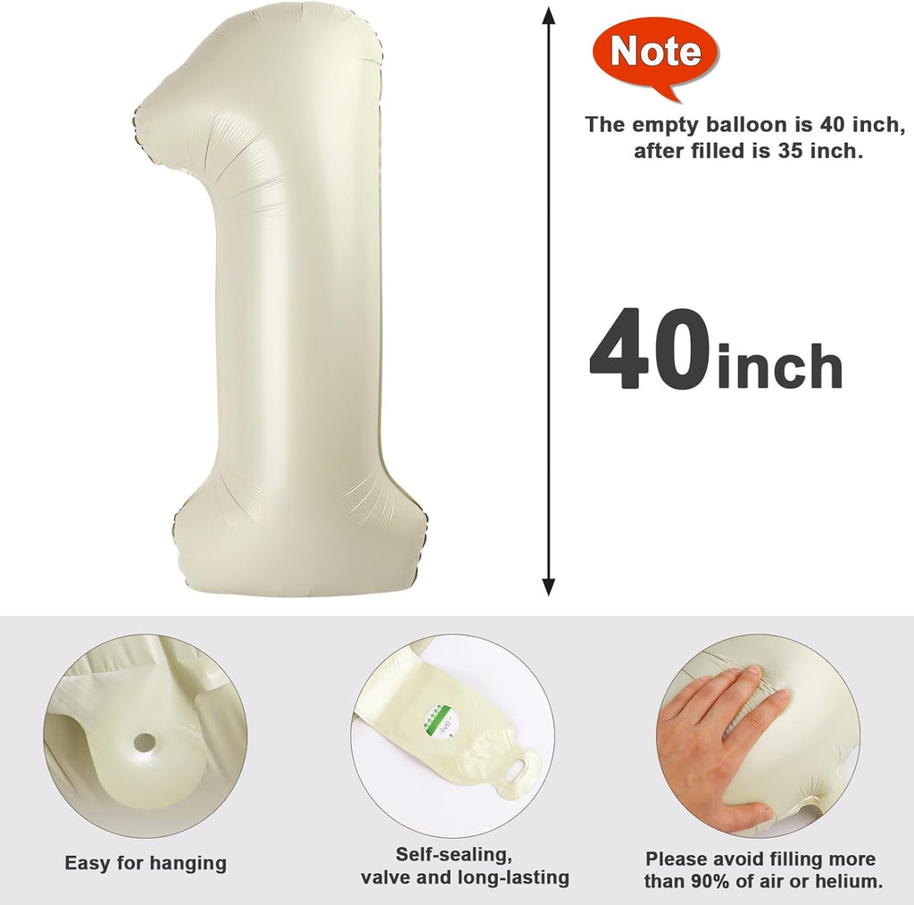 Number Balloons - 40 Inch Cream White 1 Balloon for 1st Birthday Party Decorations | Baby Shower Photo Shoot