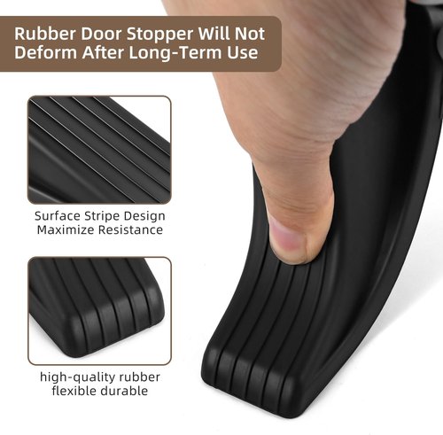 JZWBLILY Premium Rubber Door Stoppers - Heavy Duty Wedge for Carpet & Floor Gaps | Black, 2 Pack