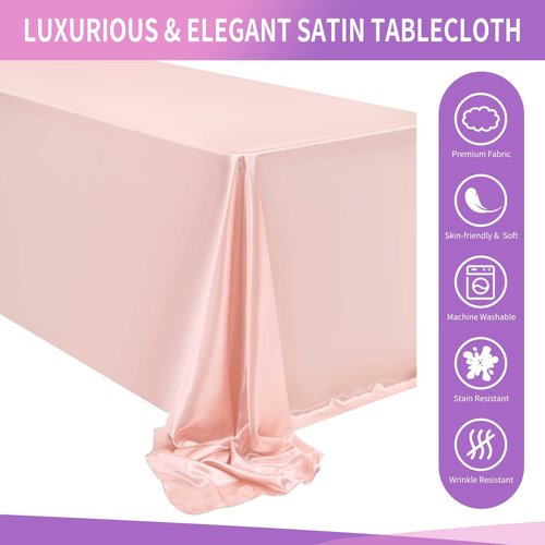 FXKS 10 Pack Satin Tablecloth 90 x 156 Inch Rose Gold Rectangle Silky Satin Table Cover,Bright Silk Smooth Table Cloth,Overlay Silky Table Cover for Wedding Party Banquet Event Dining Decoration