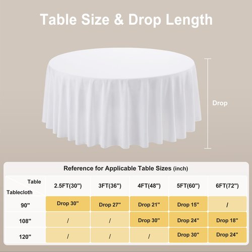 joybest 6 Pack Round Tablecloths 120 Inch White Polyester Table Cloth, Stain and Wrinkle Resistant Washable Fabric Table Cover for Wedding, Party, Reception, Banquet, Dining