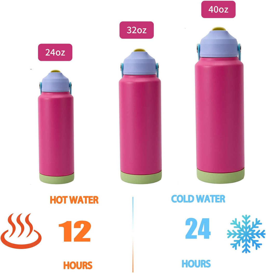 Skiennix 32 Oz Insulated Water Bottle - Leak-Proof Stainless Steel with Flip-Top Straw Lid | Raspberry