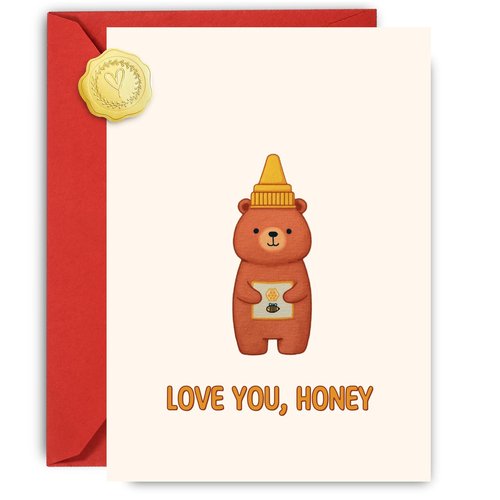 Wonkali Cute Honey Pun Valentines Day Cards Gifts, Simple Love You Valentine's Day Cards with Envelopes for Him, Her, Husband, Wife, Fiance