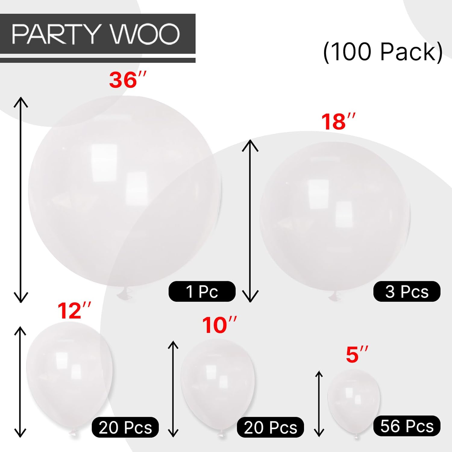 PartyWoo Clear Balloons - 100pcs Transparent Balloon Arch Kit for Weddings, Graduations & Birthdays | 5-36 Inch Sizes