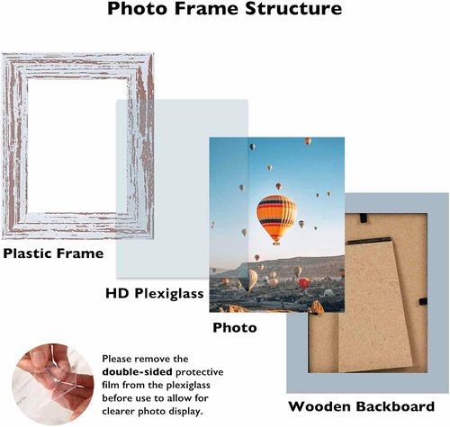 JCJMY 3x4 Picture Frame - Rustic White Wall Mount or Tabletop Display | Shatter-Resistant Plexiglass