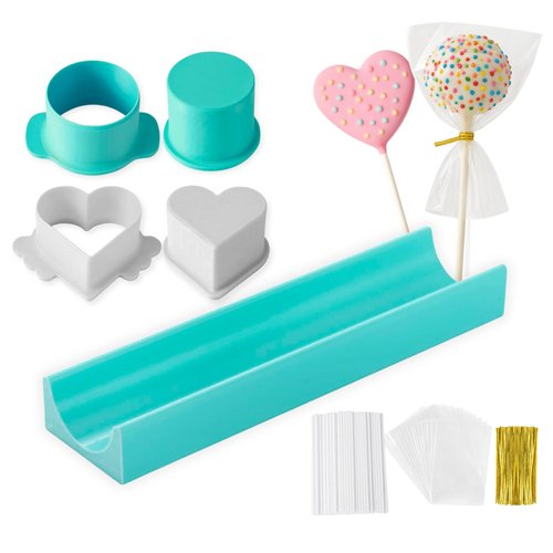 Round Cake Pop Mold and Tray Set - Circle & Heart Shapes with Sticks - Cake Pop Maker Kit for Kids & Adults - Food Grade PETG, Easy Press Cutter, Baking Tool for Treats, Birthdays & Parties