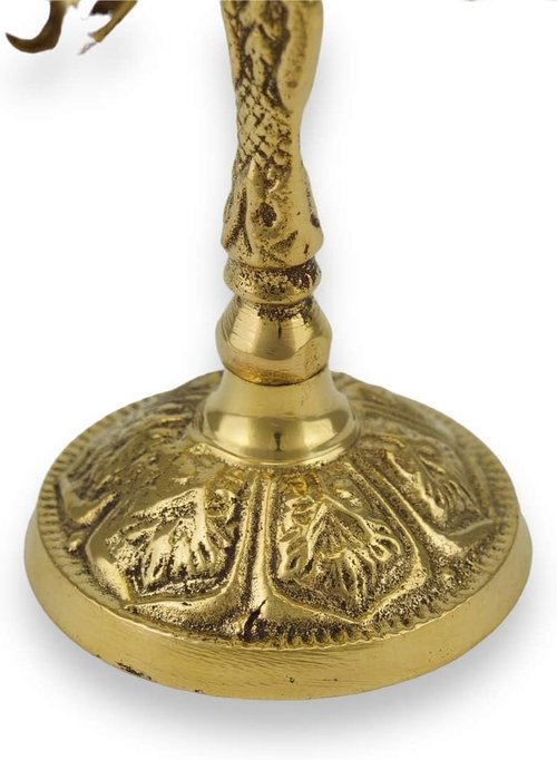 Home Icon Brass Candle Holder for 5 Candles - Includes Drip Trays for Altar & Prayer Corner