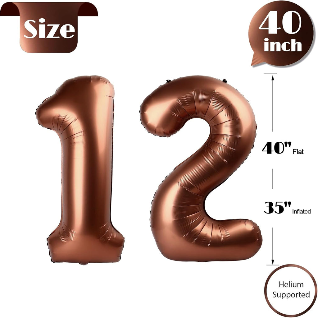 Number 12 Balloon - Dark Brown 40 Inch | Perfect for 12th Birthday Celebrations & Party Decor