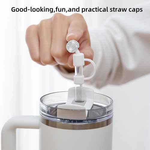 Veseek Bling Tumbler Straw Topper 5Pcs Cute Diamond Straw Cover Cap for Stanley Cup Silicon Straws Toppers Covers for Water Bottle Accessories(White/Pink/Black/Purple/Colorful）