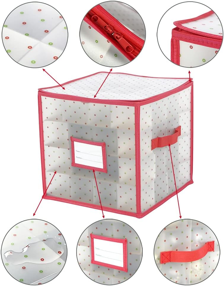 Sattiyrch Christmas Ornament Storage Box - Durable Dust-Proof Organizer with Customizable Dividers | Holds 64 x 3-Inch Ornaments