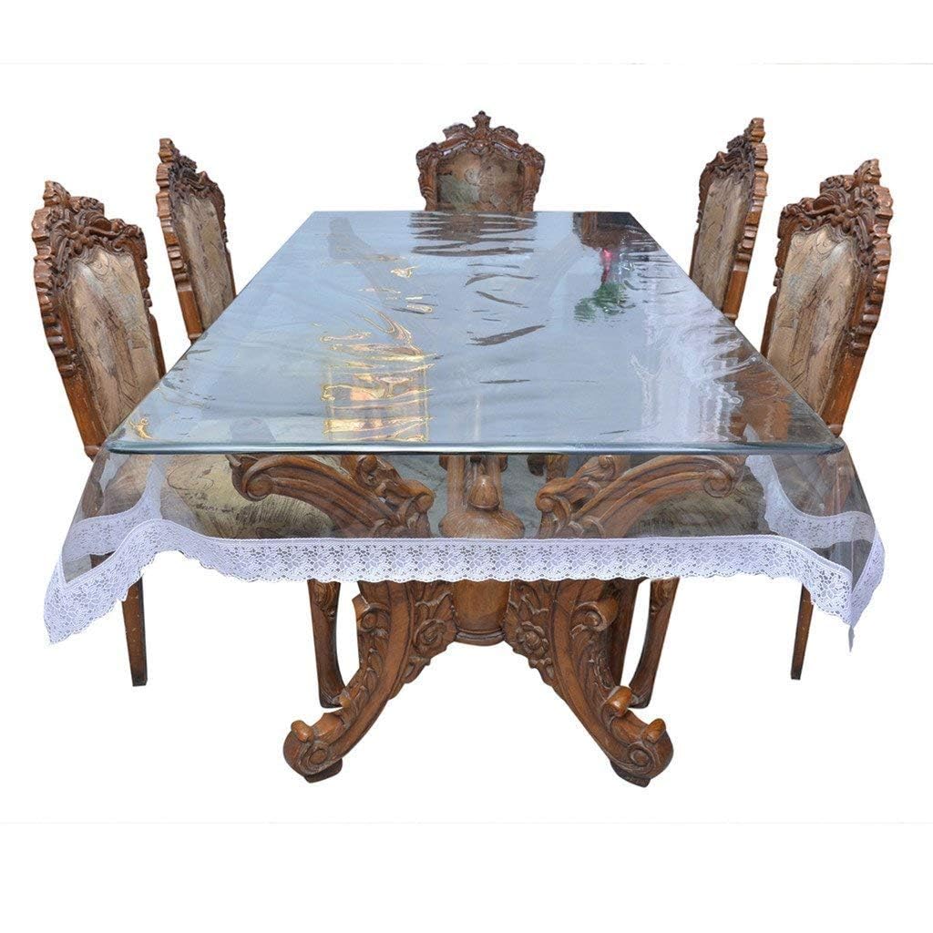 SNDecor Indoor Outdoor Heavy Duty Premium Crystal Clear Vinyl Tablecloth, Waterproof Wipeable Plastic Protector Cover for Tables (White Lace, 70" x 120")