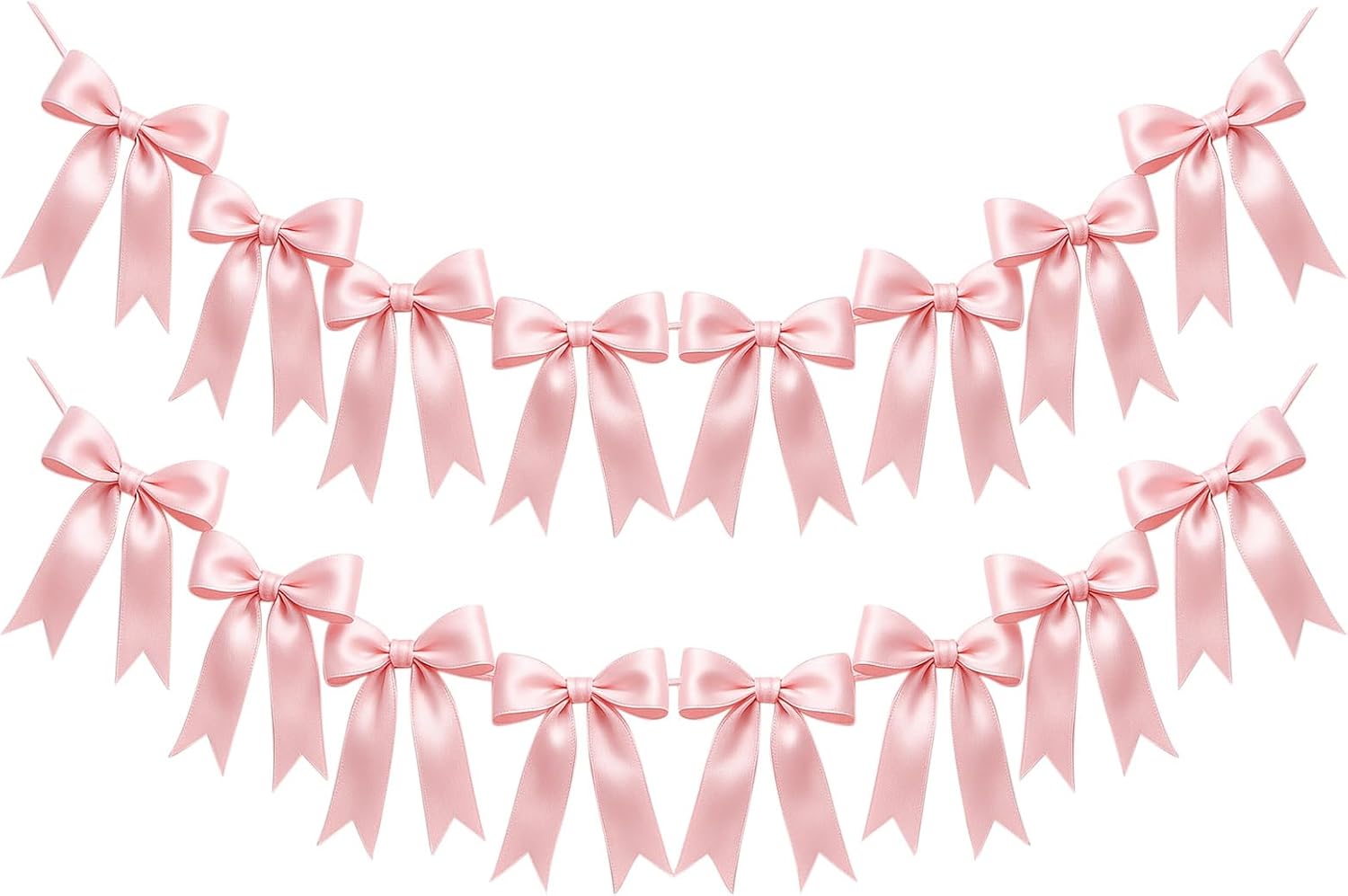 Skiennix 16PCS Pink Bow Garlands - Pre-Strung Satin Ribbon Ornaments for Celebrations & Events