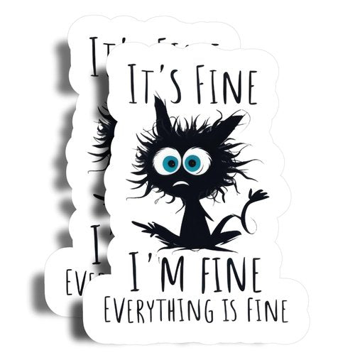 Printlabz 2 Pack 5" Black Cat Fine I'm Fine Magnet - Thick Strong Magnet - Made in USA