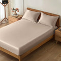 VACVELT 3-Piece Satin Fitted Sheet Set Queen Size, Beige Bottom Bed Sheet with 2 Pillowcases, Similar to Silk Sheets, Luxury & Silky Bedding Set, 15 Inch Deep Pocket