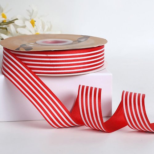 GSHLLO 50 Yards 2.5cm Wide Grosgrain Fabric Ribbon - Brown and White Striped - Christmas Decorative Ribbon Trim