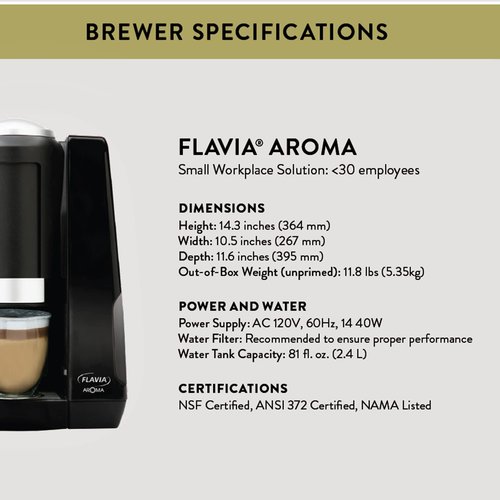 Flavia Small Coffee Brewer : Single Serve, 14.4” x 10.5” x 11.6”, Less counter space. More variety.