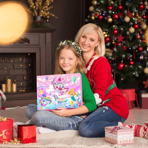 Labeol Advent Calendar 2025 Girls, Christmas Kids Advent Calendar 2025, 24 Days Surprise Xmas Countdown Gifts with Hair Accessories, Jewelry, Stationery,Coin Purse for Kids Girls Toddlers Party Favors